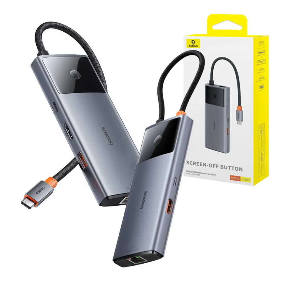 ⁨Hub 6w1 Baseus Metal Gleam 2 Series, USB-C do 2xUSB 3.0 +USB-C + HDMI + USB-C PD + Ethernet RJ45⁩ w sklepie Wasserman.eu