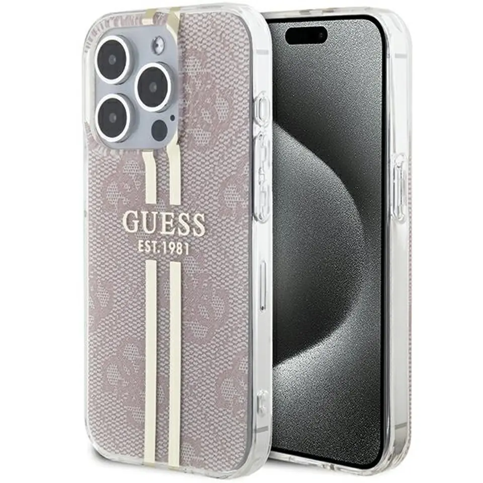 ⁨Guess GUHCP14XH4PSEGP iPhone 14 Pro Max 6.7" różowy/pink hardcase IML 4G Gold Stripe⁩ w sklepie Wasserman.eu