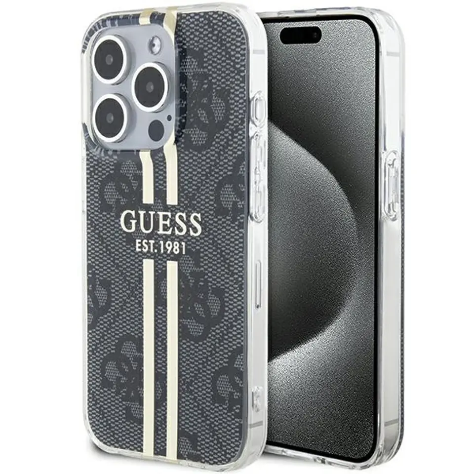 ⁨Guess GUHCP15LH4PSEGK iPhone 15 Pro 6.1" czarny/black hardcase IML 4G Gold Stripe⁩ w sklepie Wasserman.eu