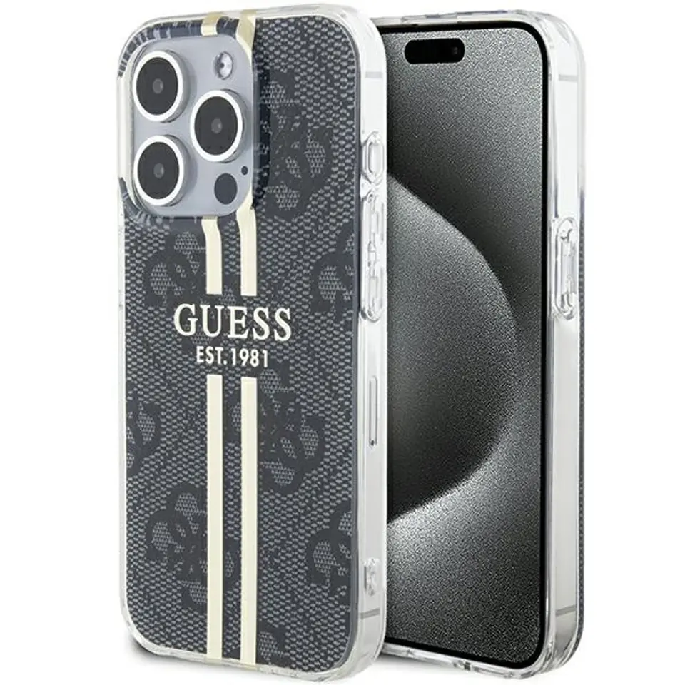 ⁨Guess GUHCP15XH4PSEGK iPhone 15 Pro Max 6.7" czarny/black hardcase IML 4G Gold Stripe⁩ w sklepie Wasserman.eu