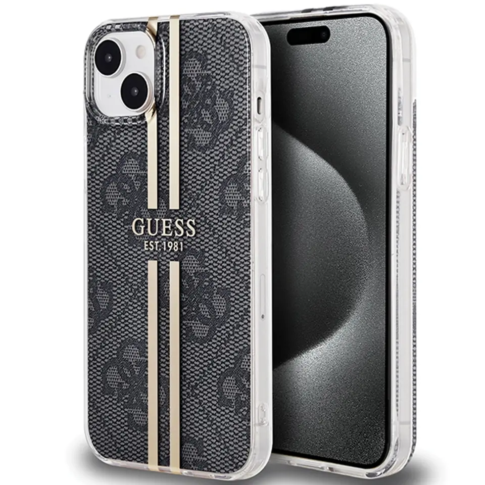 ⁨Guess GUHCP15MH4PSEGK iPhone 15 Plus / 14 Plus 6.7" czarny/black hardcase IML 4G Gold Stripe⁩ w sklepie Wasserman.eu