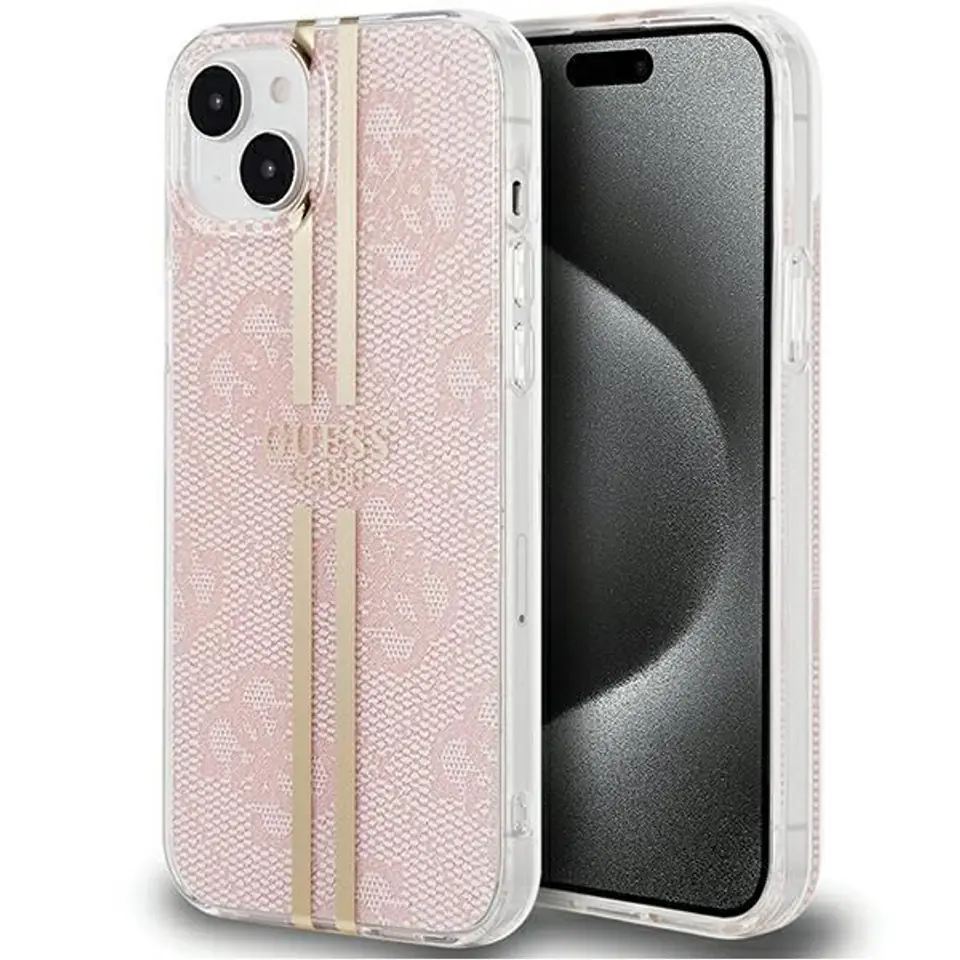 ⁨Guess GUHCP15SH4PSEGP iPhone 15 / 14 / 13 6.1" różowy/pink hardcase IML 4G Gold Stripe⁩ w sklepie Wasserman.eu