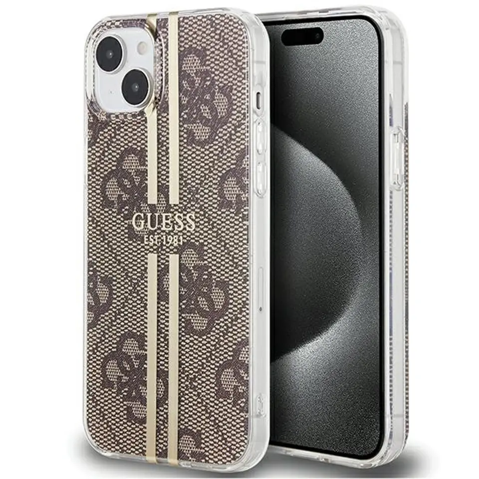 ⁨Guess GUHCP15MH4PSEGW iPhone 15 Plus / 14 Plus 6.7" brązowy/brown hardcase IML 4G Gold Stripe⁩ w sklepie Wasserman.eu