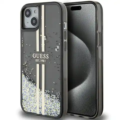 ⁨Guess GUHCP15MLFCSEGK iPhone 15 Plus / 14 Plus 6.7" czarny/black hardcase Liquid Glitter Gold Stripes⁩ w sklepie Wasserman.eu