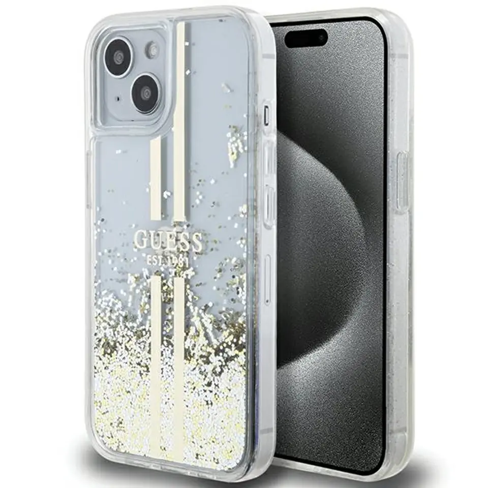 ⁨Guess GUHCP15MLFCSEGT iPhone 15 Plus / 14 Plus 6.7" transparent hardcase Liquid Glitter Gold Stripes⁩ w sklepie Wasserman.eu