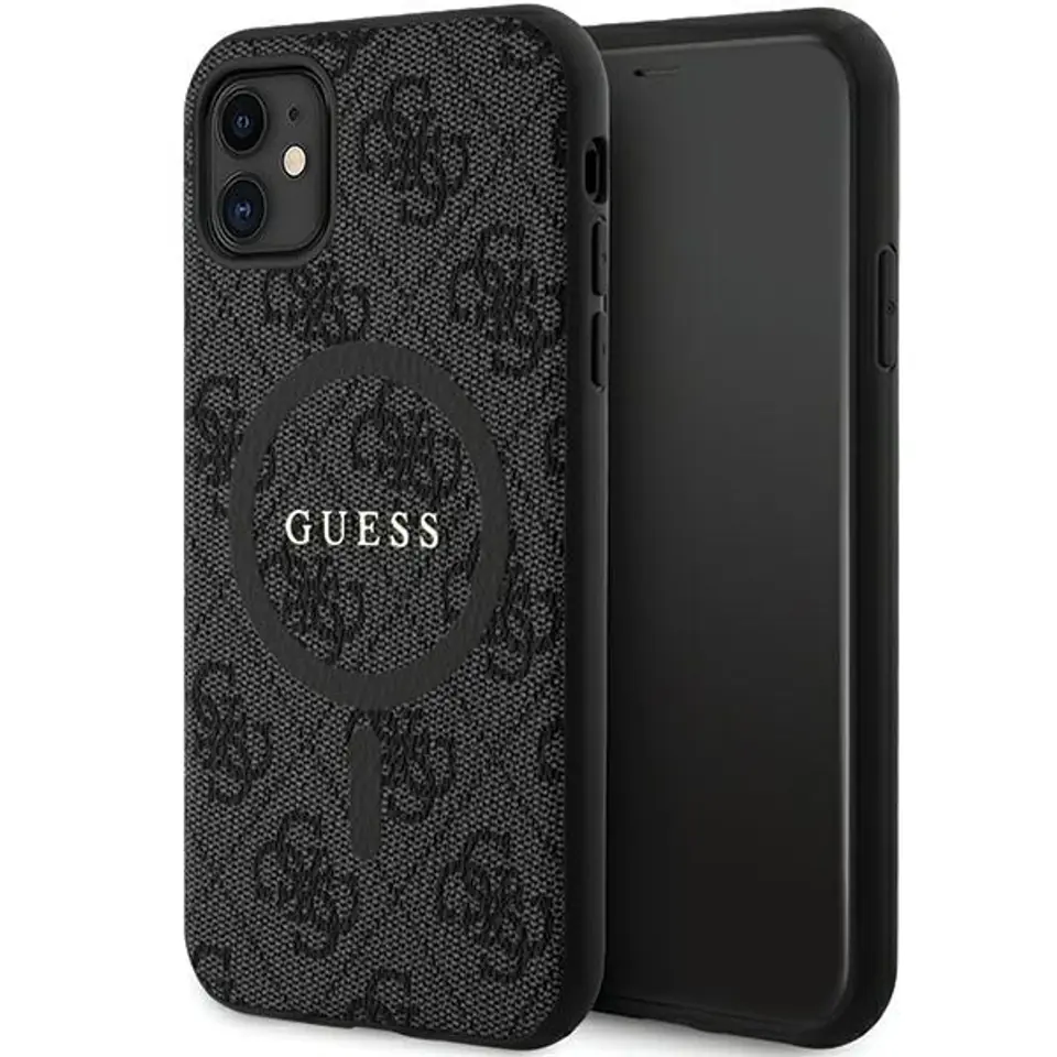 ⁨Guess GUHMN61G4GFRK iPhone 11 6.1" / Xr czarny/black hardcase 4G Collection Leather Metal Logo MagSafe⁩ w sklepie Wasserman.eu