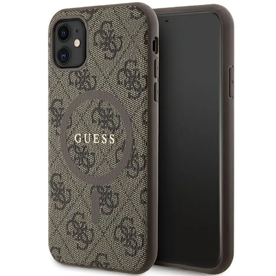 ⁨Guess GUHMN61G4GFRW iPhone 11 6.1" / Xr brązowy/brown hardcase 4G Collection Leather Metal Logo MagSafe⁩ w sklepie Wasserman.eu