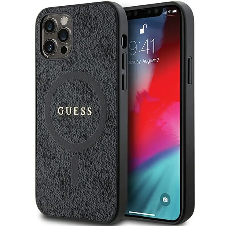 ⁨Guess GUHMP12MG4GFRK iPhone 12/12 Pro 6.1" czarny/black hardcase 4G Collection Leather Metal Logo MagSafe⁩ w sklepie Wasserman.eu