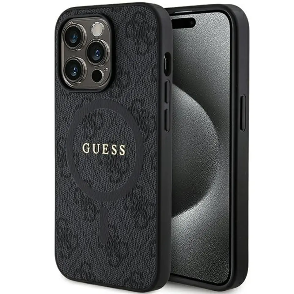 ⁨Guess GUHMP15LG4GFRK iPhone 15 Pro 6.1" czarny/black hardcase 4G Collection Leather Metal Logo MagSafe⁩ w sklepie Wasserman.eu