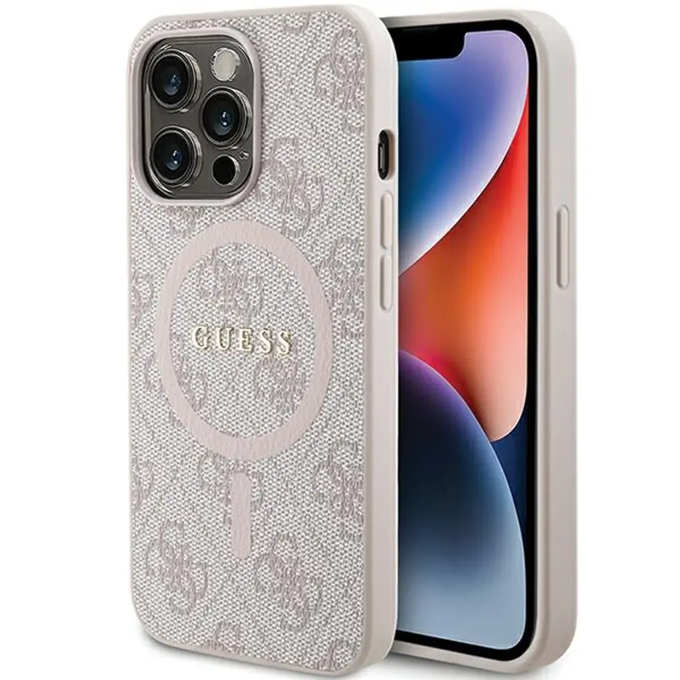 ⁨Guess GUHMP13XG4GFRP iPhone 13 Pro Max 6.7" różowy/pink hardcase 4G Collection Leather Metal Logo MagSafe⁩ w sklepie Wasserman.eu