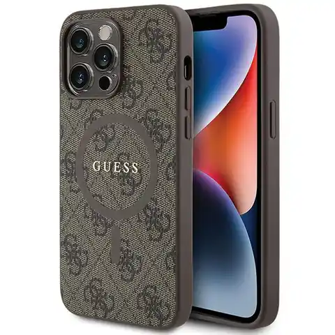 ⁨Guess GUHMP15XG4GFRW iPhone 15 Pro Max 6.7" brązowy/brown hardcase 4G Collection Leather Metal Logo MagSafe⁩ w sklepie Wasserman.eu