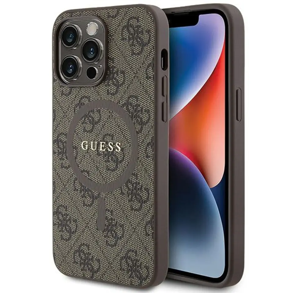 ⁨Guess GUHMP13XG4GFRW iPhone 13 Pro Max 6.7" brązowy/brown hardcase 4G Collection Leather Metal Logo MagSafe⁩ w sklepie Wasserman.eu