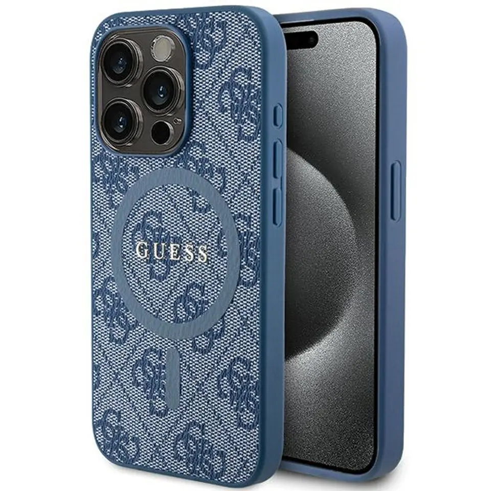 ⁨Guess GUHMP14XG4GFRB iPhone 14 Pro Max 6.7" niebieski/blue hardcase 4G Collection Leather Metal Logo MagSafe⁩ w sklepie Wasserman.eu