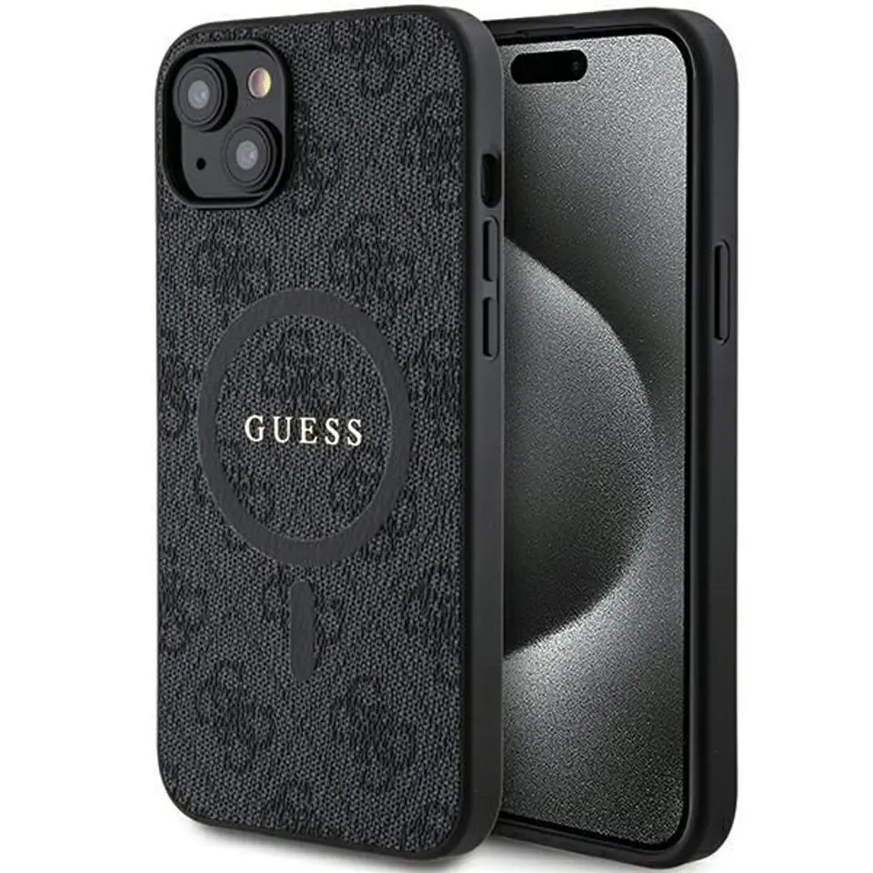 ⁨Guess GUHMP15SG4GFRK iPhone 15 / 14 / 13 6.1" czarny/black hardcase 4G Collection Leather Metal Logo MagSafe⁩ w sklepie Wasserman.eu