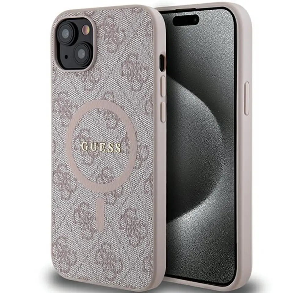 ⁨Guess GUHMP14SG4GFRP iPhone 14 / 15 / 13 6.1" różowy/pink hardcase 4G Collection Leather Metal Logo MagSafe⁩ w sklepie Wasserman.eu