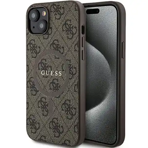 ⁨Guess GUHMP14SG4GFRW iPhone 14 / 15 / 13 6.1" brązowy/brown hardcase 4G Collection Leather Metal Logo MagSafe⁩ w sklepie Wasserman.eu