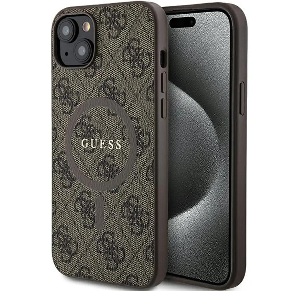 ⁨Guess GUHMP14SG4GFRW iPhone 14 / 15 / 13 6.1" brązowy/brown hardcase 4G Collection Leather Metal Logo MagSafe⁩ w sklepie Wasserman.eu