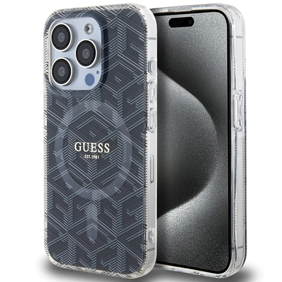 ⁨Guess GUHMP15LHGCUSTGK iPhone 15 Pro 6.1" czarny/black hardcase IML GCube MagSafe⁩ w sklepie Wasserman.eu