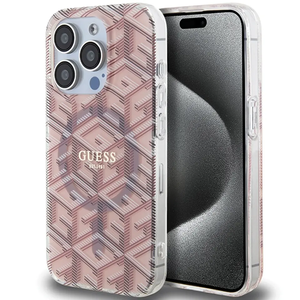 ⁨Guess GUHMP15LHGCUSTGP iPhone 15 Pro 6.1" różowy/pink hardcase IML GCube MagSafe⁩ w sklepie Wasserman.eu