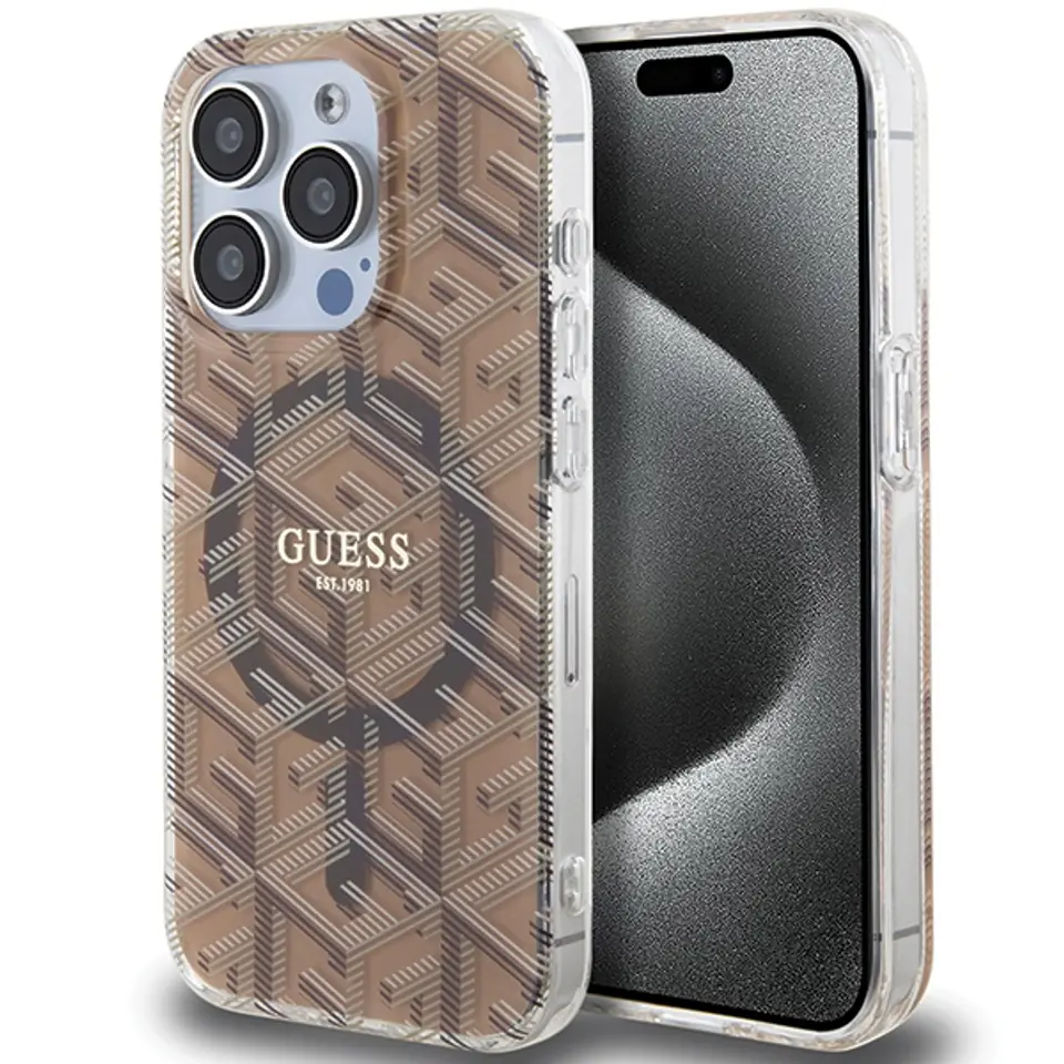 ⁨Guess GUHMP15LHGCUSTGW iPhone 15 Pro 6.1" brązowy/brown hardcase IML GCube MagSafe⁩ w sklepie Wasserman.eu