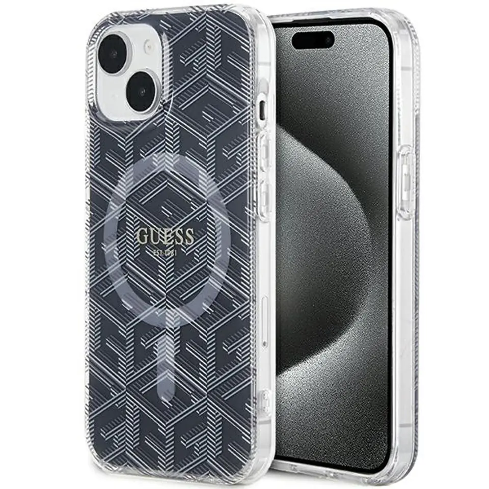 ⁨Guess GUHMP15SHGCUSTGK iPhone 15 / 14 / 13 6.1" czarny/black hardcase IML GCube MagSafe⁩ w sklepie Wasserman.eu