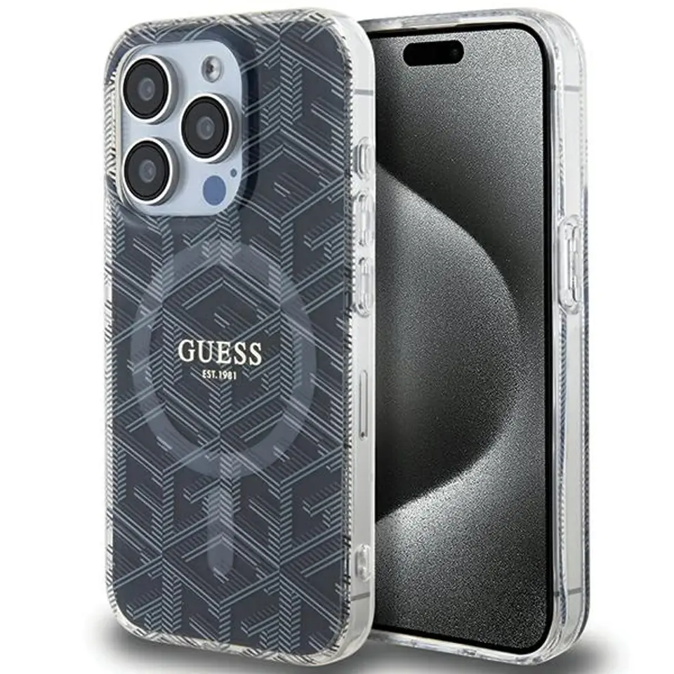 ⁨Guess GUHMP15XHGCUSTGK iPhone 15 Pro Max 6.7" czarny/black hardcase IML GCube MagSafe⁩ w sklepie Wasserman.eu