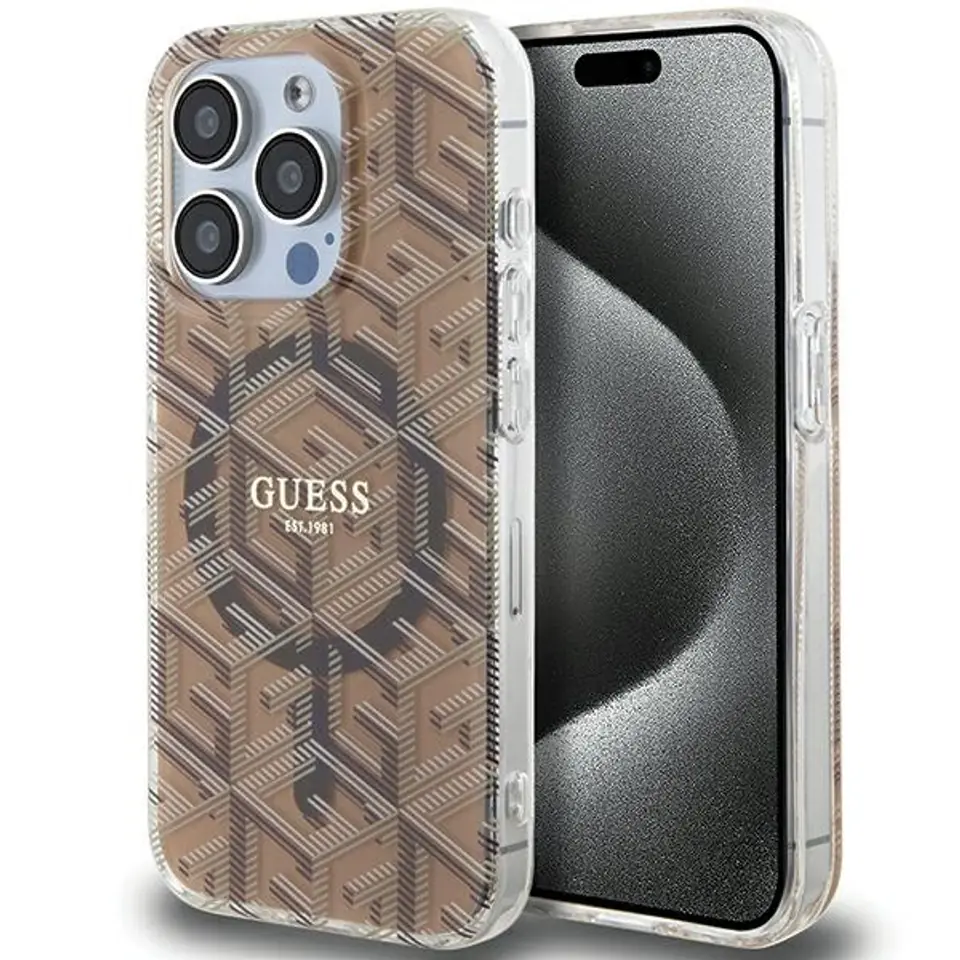 ⁨Guess GUHMP15XHGCUSTGW iPhone 15 Pro Max 6.7" brązowy/brown hardcase IML GCube MagSafe⁩ w sklepie Wasserman.eu