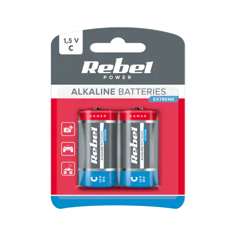 ⁨Baterie alkaliczne REBEL EXTREME LR14 2szt/bl.⁩ w sklepie Wasserman.eu