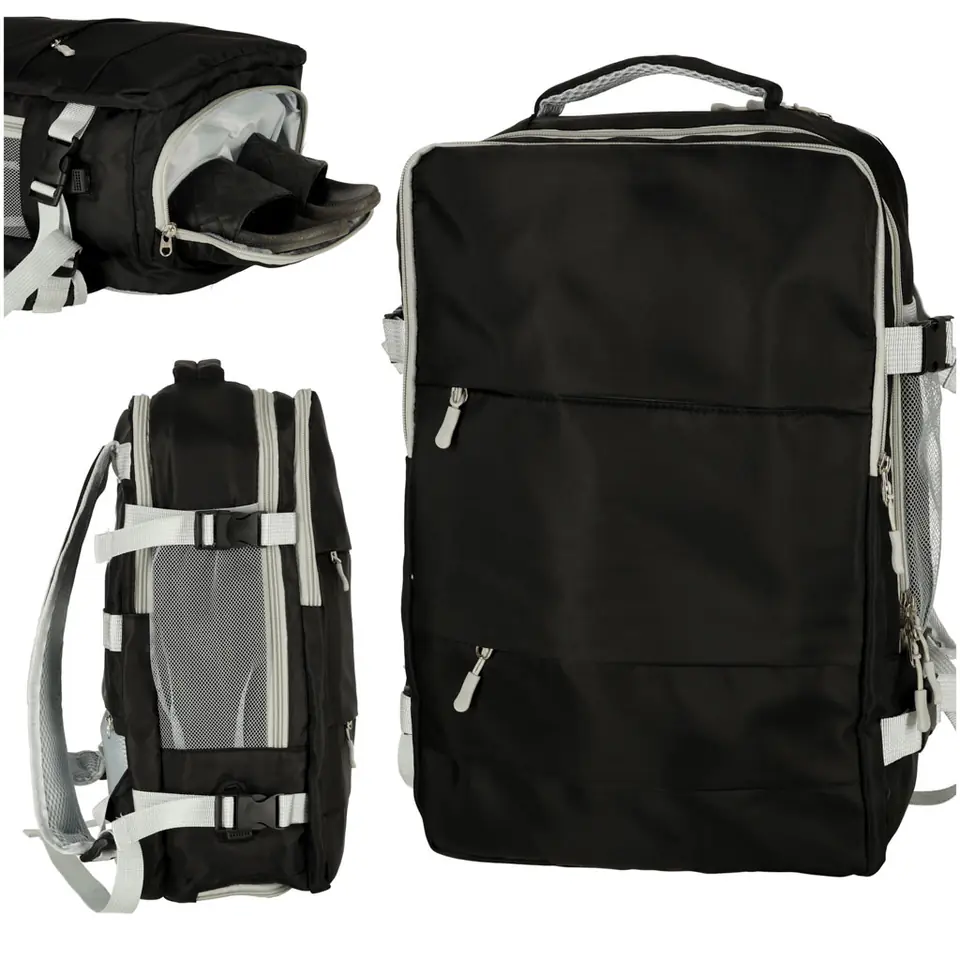 ⁨Plecak podróżny do samolotu bagaż podręczny 45 x 16 x 28 cm kabel USB wodoodporny czarny⁩ w sklepie Wasserman.eu