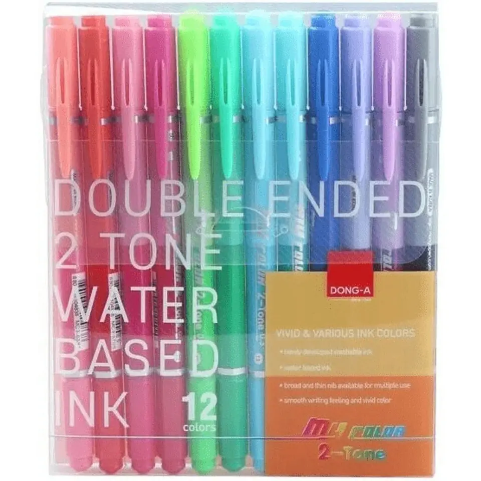 ⁨Pisaki dwustronne 12 kolorów z pędzelkiem My Color 2 TT8368 DONG-A⁩ w sklepie Wasserman.eu
