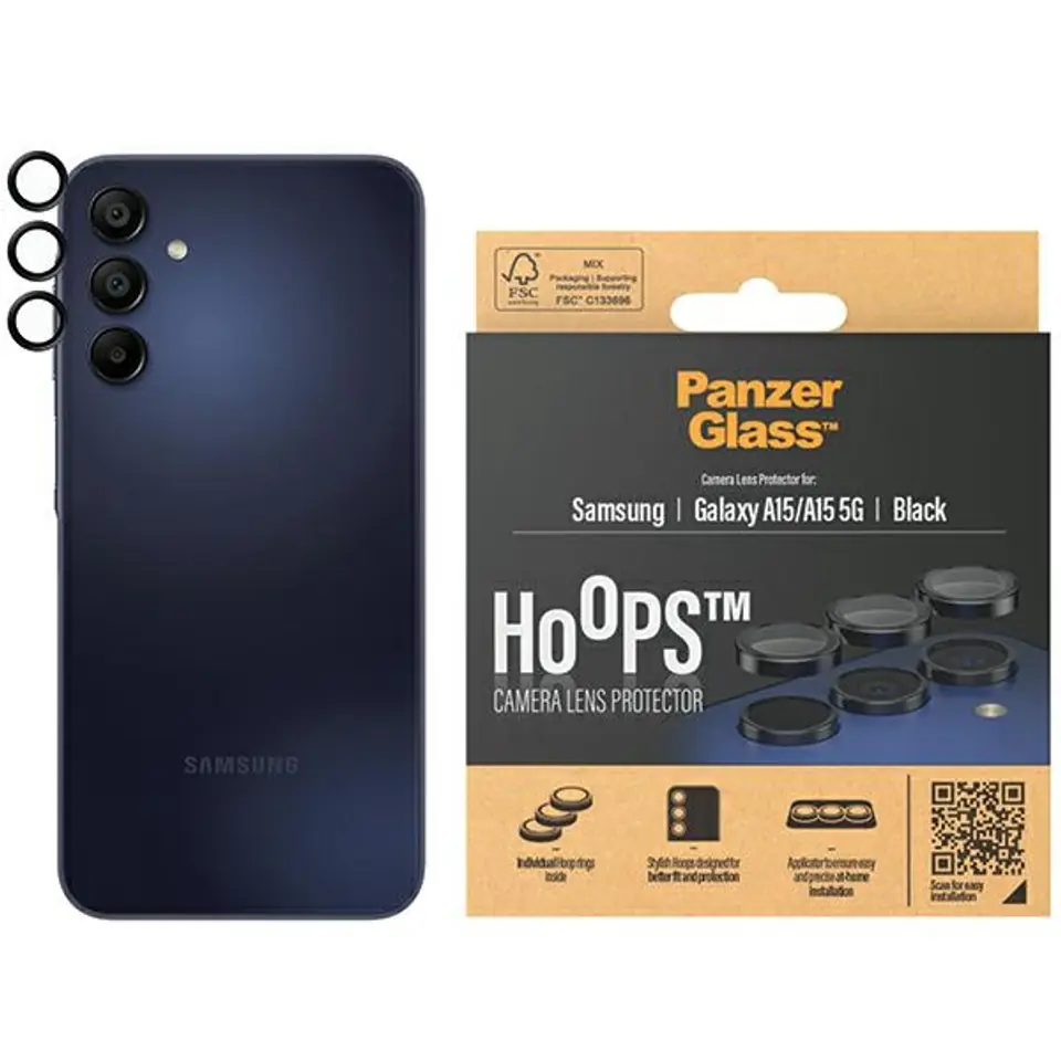 ⁨PanzerGlass Hoops Camera Sam A15 / A15 5G czarny/black 1224 camera lens protector hoop optic rings⁩ w sklepie Wasserman.eu