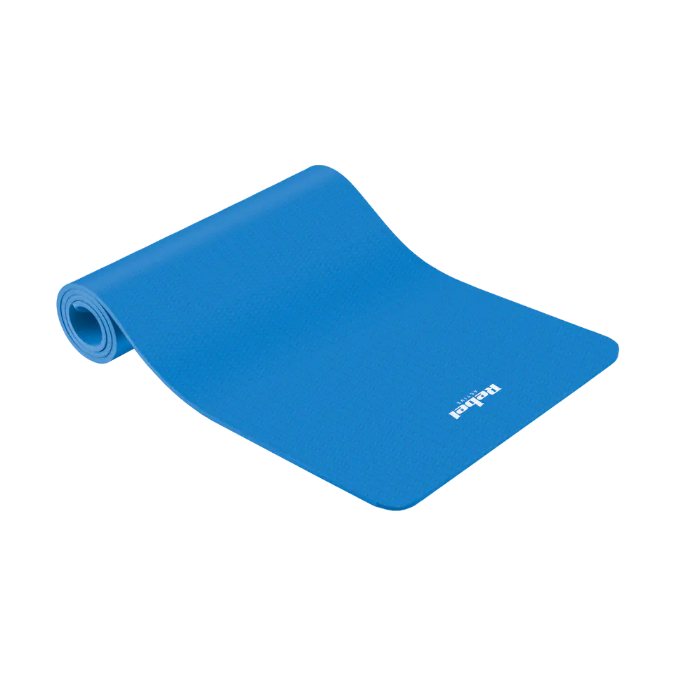 ⁨Mata gimnastyczna do ćwiczeń joga, pilates, fitness, 183x61cm, grubość 6mm, materiał TPE, niebieska, REBEL ACTIVE⁩ w sklepie Wasserman.eu