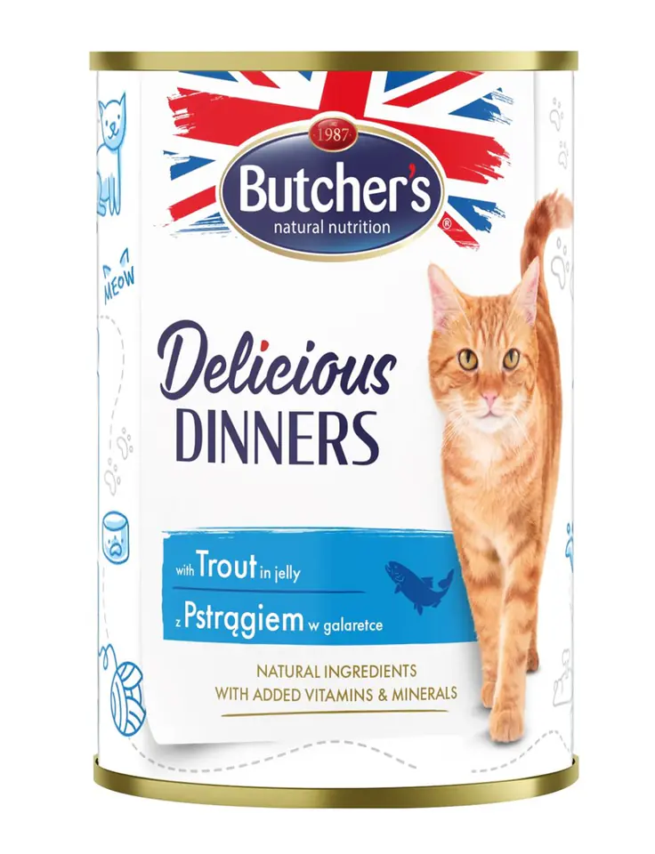 ⁨BUTCHER'S Delicious Dinners Kawałki z pstrągiem w galaretce - mokra karma dla kota - 400 g⁩ w sklepie Wasserman.eu
