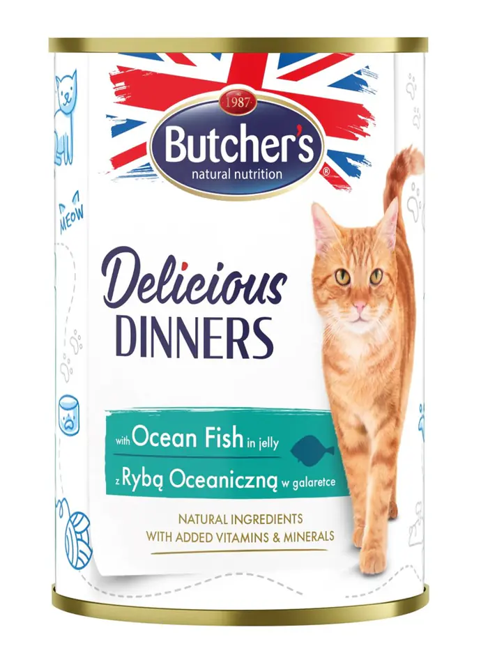 BUTCHER'S Delicious dinners Kawałki z rybą morską w galaretce - mokra karma dla kota - 400 g w sklepie Wasserman.eu