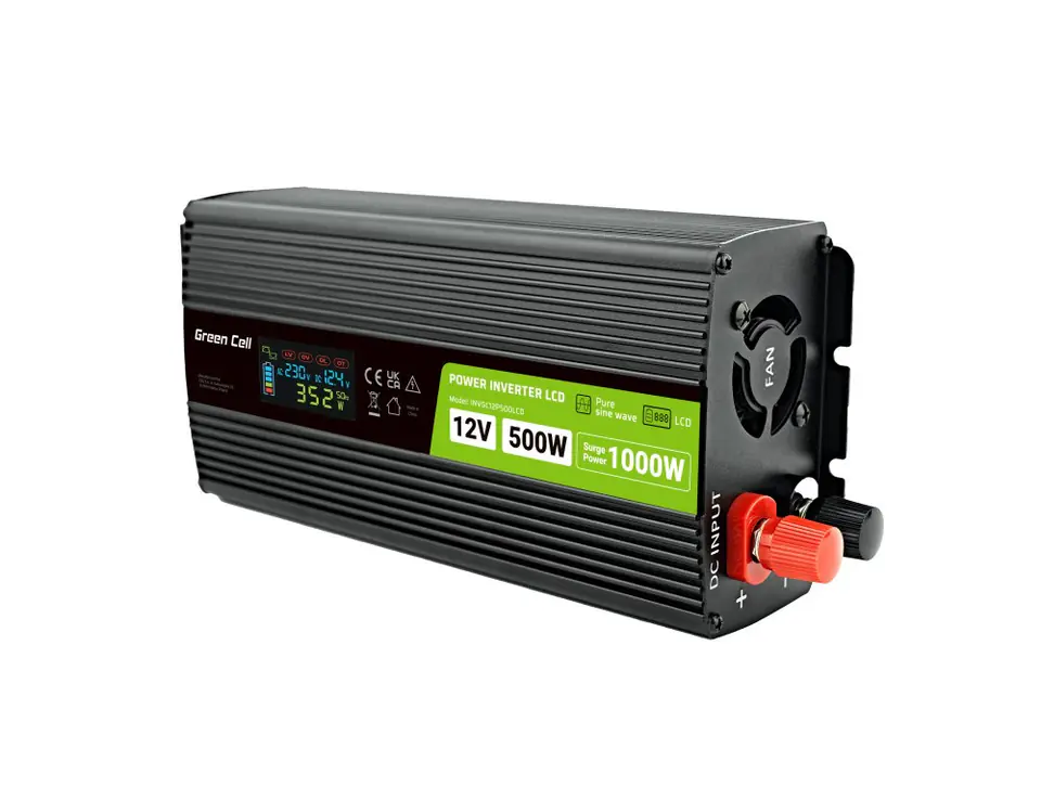 ⁨GREEN CELL PRZETWORNICA LCD 12V/230V 500W/1000W CZYSTY SINUS INVGC12P500LCD⁩ w sklepie Wasserman.eu