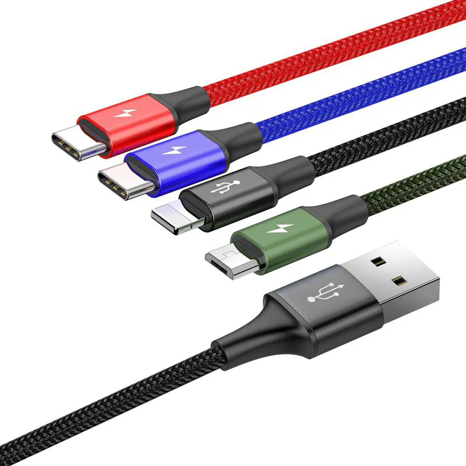 ⁨KABEL 4w1 USB-A -> Lighting iPhone / 2x USB-C / micro-USB Baseus Cafule CA1T4-B01 1.2m 3.5A W OPLOCIE⁩ w sklepie Wasserman.eu