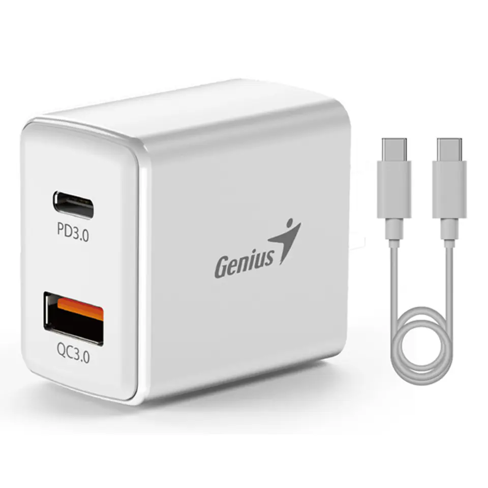 ⁨Genius Zasilacz / sieciowy adapter 20W, 2-portowy, USB-C, USB-A, PD-20ACP⁩ w sklepie Wasserman.eu