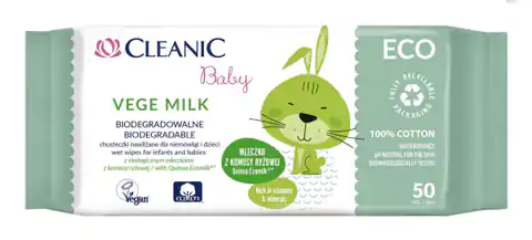 ⁨Cleanic Baby Eco Chusteczki nawilżane dla niemowląt i dzieci Vege Milk - biodegradowalne 1op.-50szt⁩ w sklepie Wasserman.eu