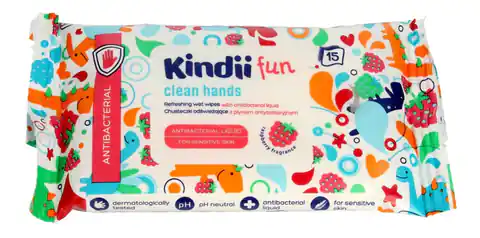 ⁨Kindii Fun Baby Refreshing Wipes with Antibacterial Liquid 1op.-15pcs⁩ at Wasserman.eu