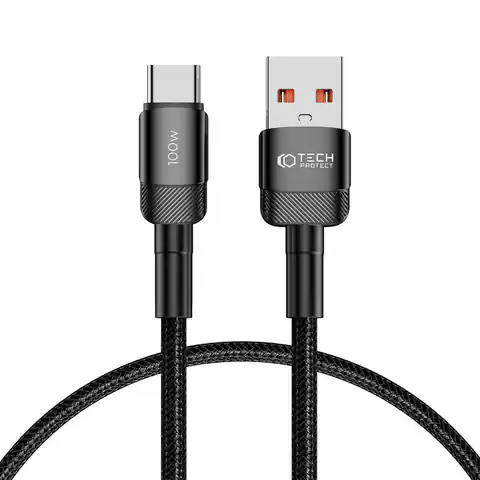⁨Kabel USB - USB Typ C 100W / 5A 0,25m Tech-Protect UltraBoost EVO czarny⁩ w sklepie Wasserman.eu
