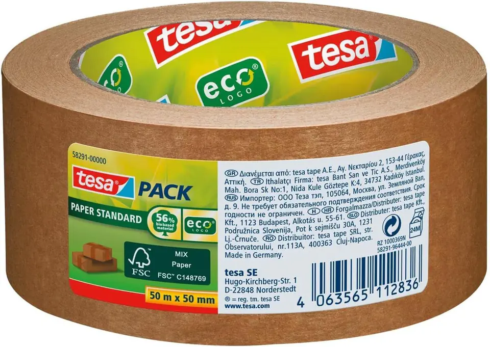 ⁨TAŚMA PAKOWA PAPIER STANDARD ECO LOGO 50M:50MM BRĄZOWA⁩ w sklepie Wasserman.eu