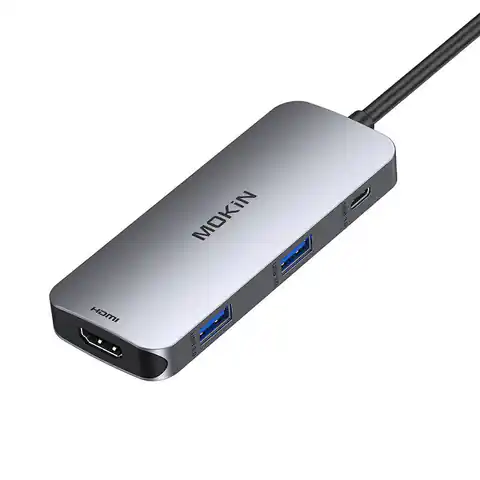 ⁨Adapter Hub MOKiN 7w1 USB-C do 2x USB 3.0 + 2x USB-C + SD + Micro SD + HDMI (srebrny)⁩ w sklepie Wasserman.eu
