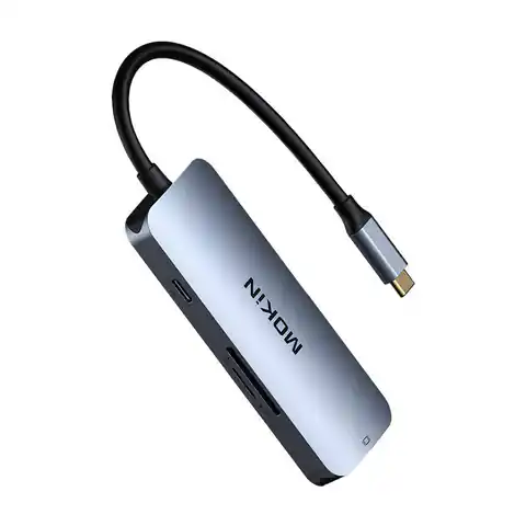 ⁨Adapter Hub 7w1 MOKiN USB-C do 3x USB3.0 + SD/TF + HDMI + PD (srebrny)⁩ w sklepie Wasserman.eu