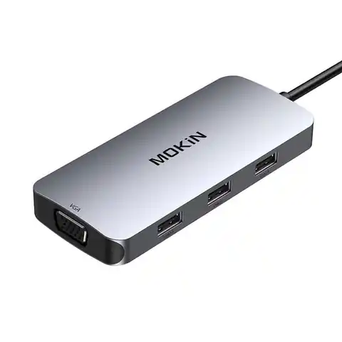 ⁨Adapter Hub MOKiN 7w1 USB C do 2x HDMI + 3x USB 2.0 + DP + VGA (srebrny)⁩ w sklepie Wasserman.eu