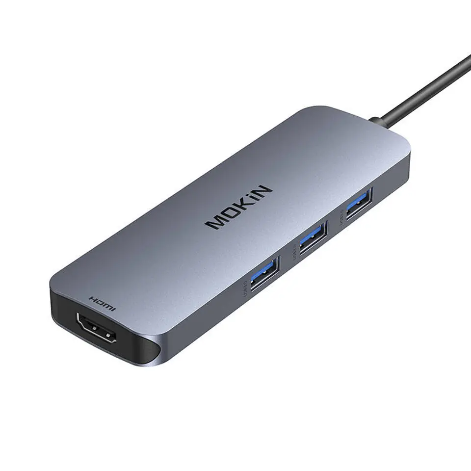 ⁨Adapter Hub MOKiN 8w1 USB-C do 2x 4K 60Hz HDMI + USB-C + 3x USB 3.0 + SD + Micro SD (srebrny)⁩ w sklepie Wasserman.eu