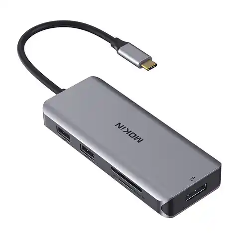 ⁨Adapter/Stacja Dokująca MOKiN 9w1 USB C do 2x USB 2.0 + USB 3.0 + 2x HDMI + DP + PD + SD + Micro SD (srebrny)⁩ w sklepie Wasserman.eu