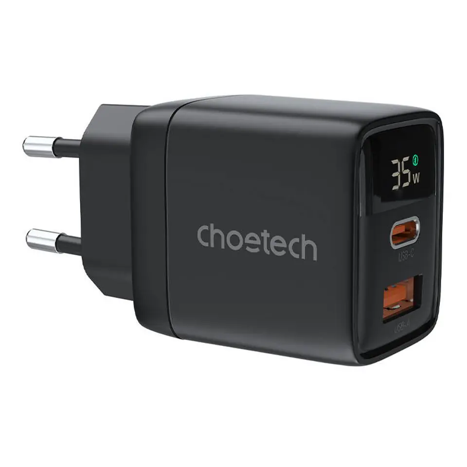 ⁨Ładowarka sieciowa GAN3 USB-A USB-C PD35W Choetech PD6052 (czarna)⁩ w sklepie Wasserman.eu