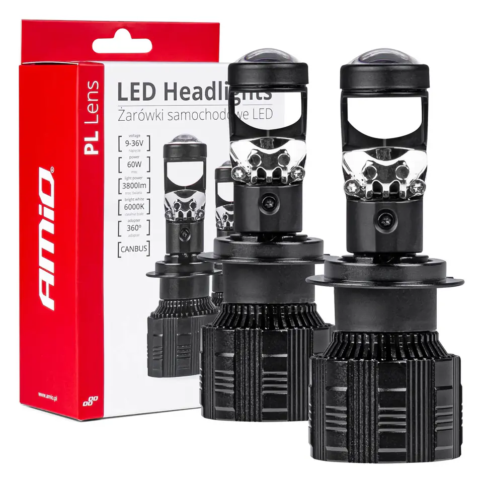 ⁨Żarówki samochodowe led seria pl lens h7 soczewka 6000k canbus amio-03668⁩ w sklepie Wasserman.eu