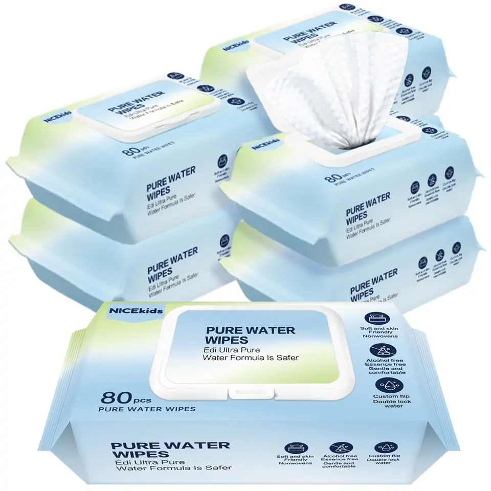 ⁨NICEKIDS Chusteczki nawilżane Pure Water Wipes 99,9% wody 6x80 szt⁩ w sklepie Wasserman.eu