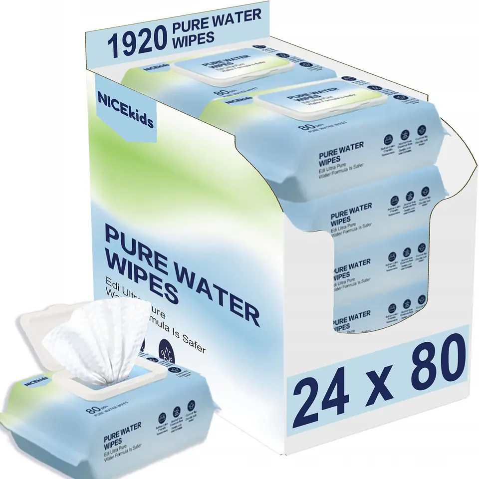 ⁨NICEKIDS Chusteczki nawilżane Pure Water Wipes 99,9% wody 24x80 szt⁩ w sklepie Wasserman.eu